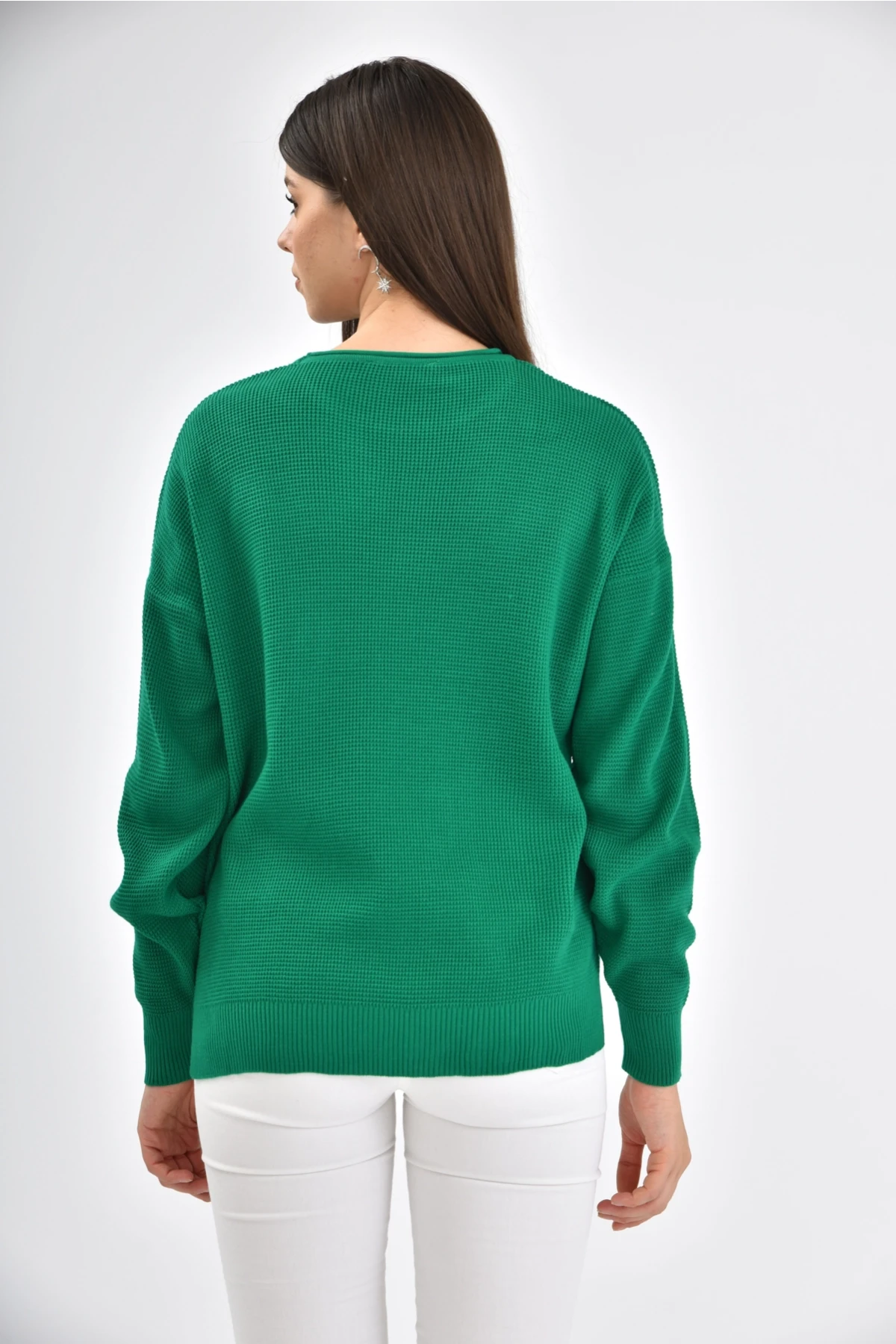 Bisiklet Yaka Arkası Uzun Yırtmaçlı Mevsimlik Triko Kazak