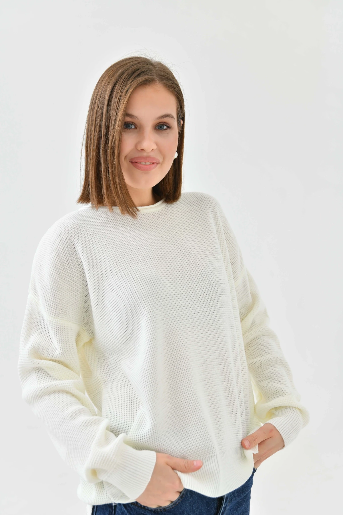 Bisiklet Yaka Arkası Uzun Yırtmaçlı Mevsimlik Triko Kazak