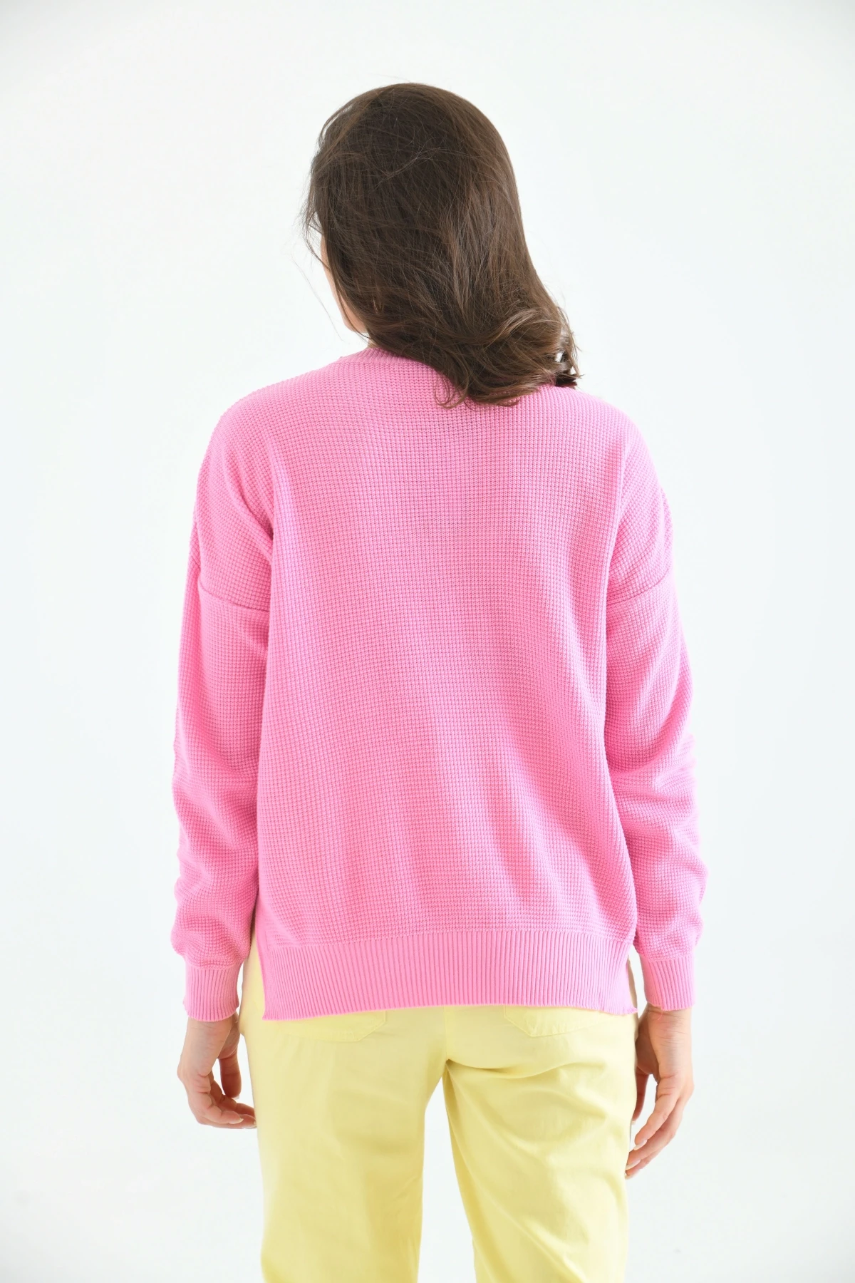 Bisiklet Yaka Arkası Uzun Yırtmaçlı Mevsimlik Triko Kazak