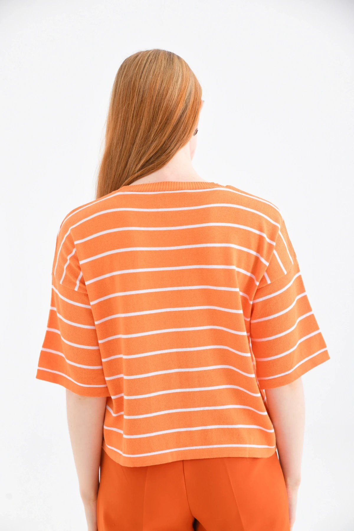 Bisiklet Yaka Çizgili Mevsimlik Kısa Triko Kazak