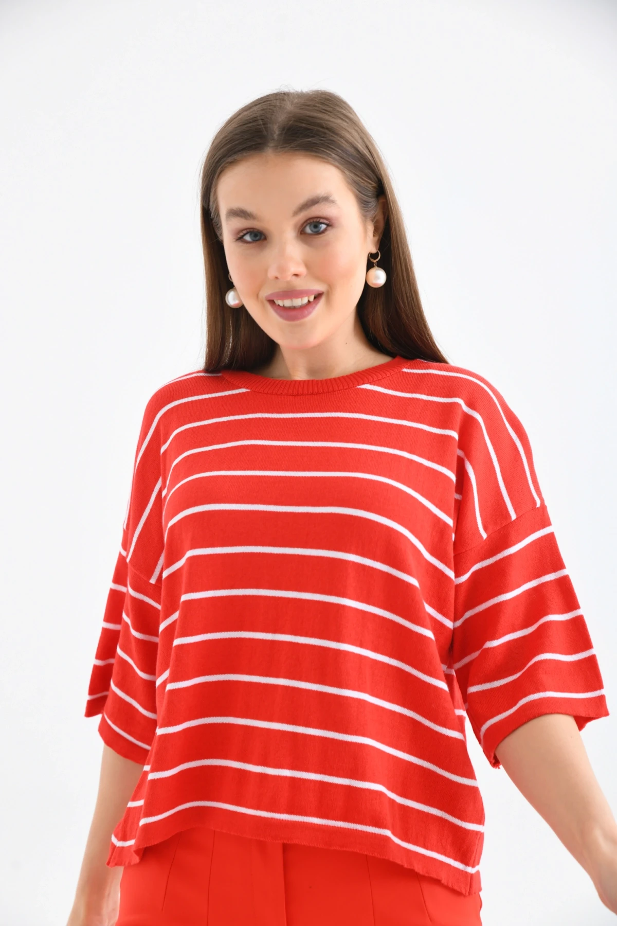 Bisiklet Yaka Çizgili Mevsimlik Kısa Triko Kazak