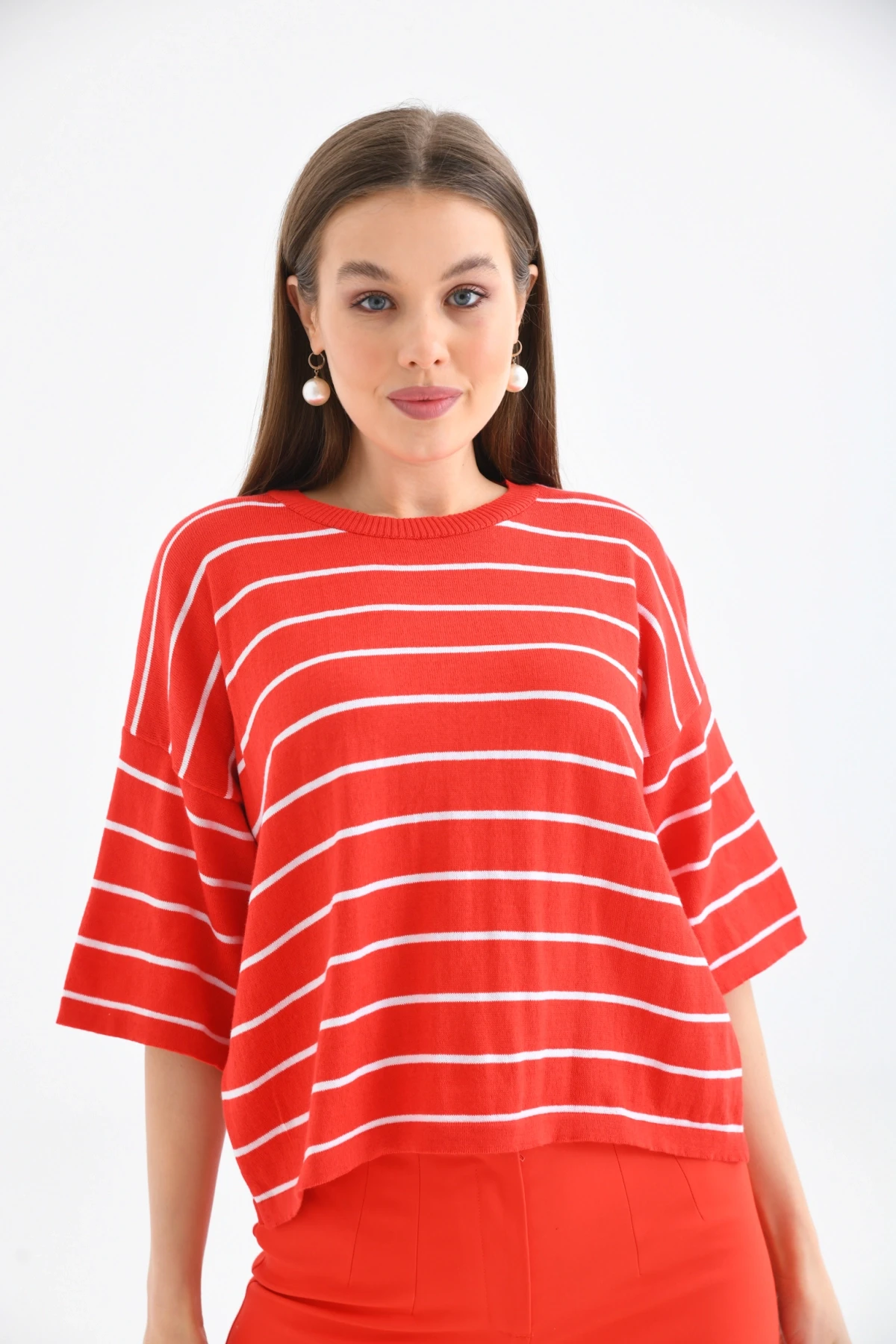 Bisiklet Yaka Çizgili Mevsimlik Kısa Triko Kazak