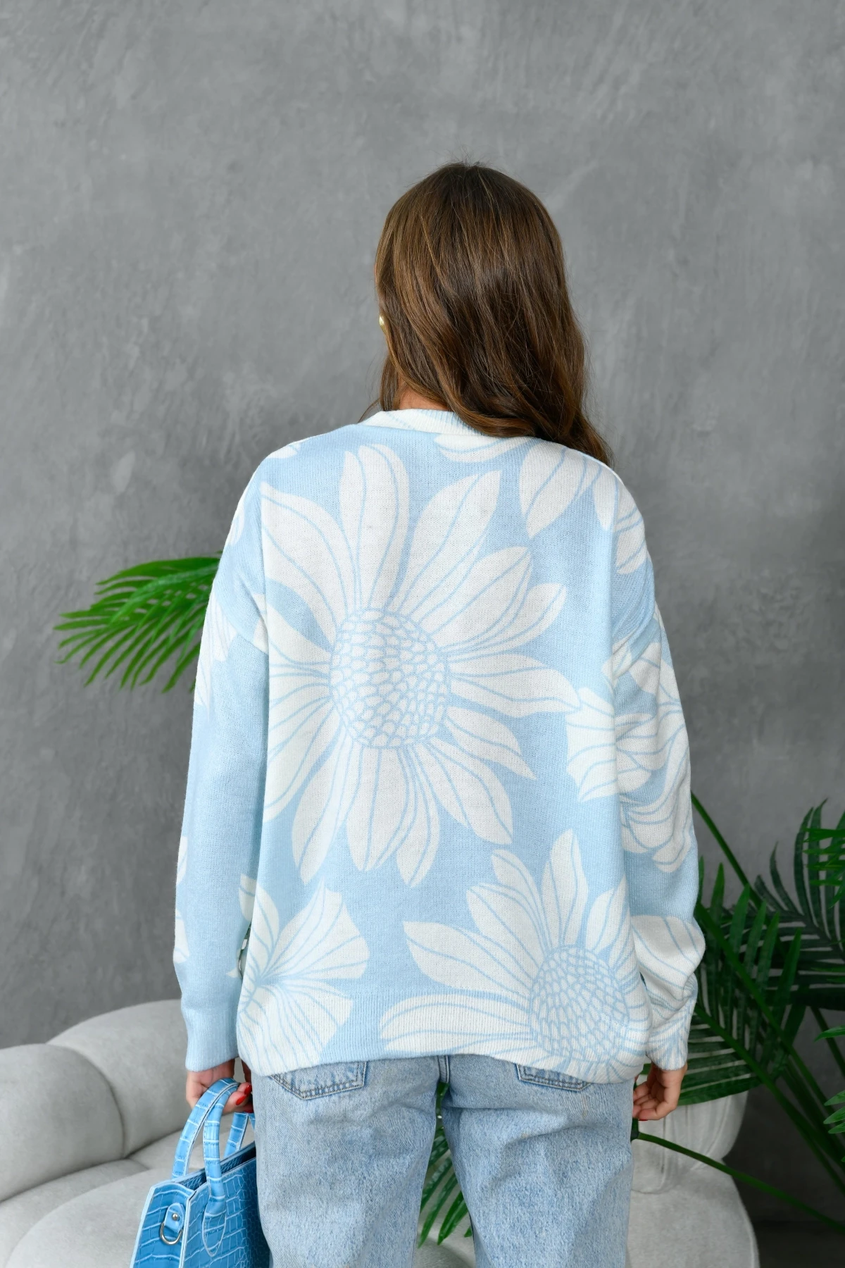 Kadın Bisiklet Yaka Desenli Triko Kazak