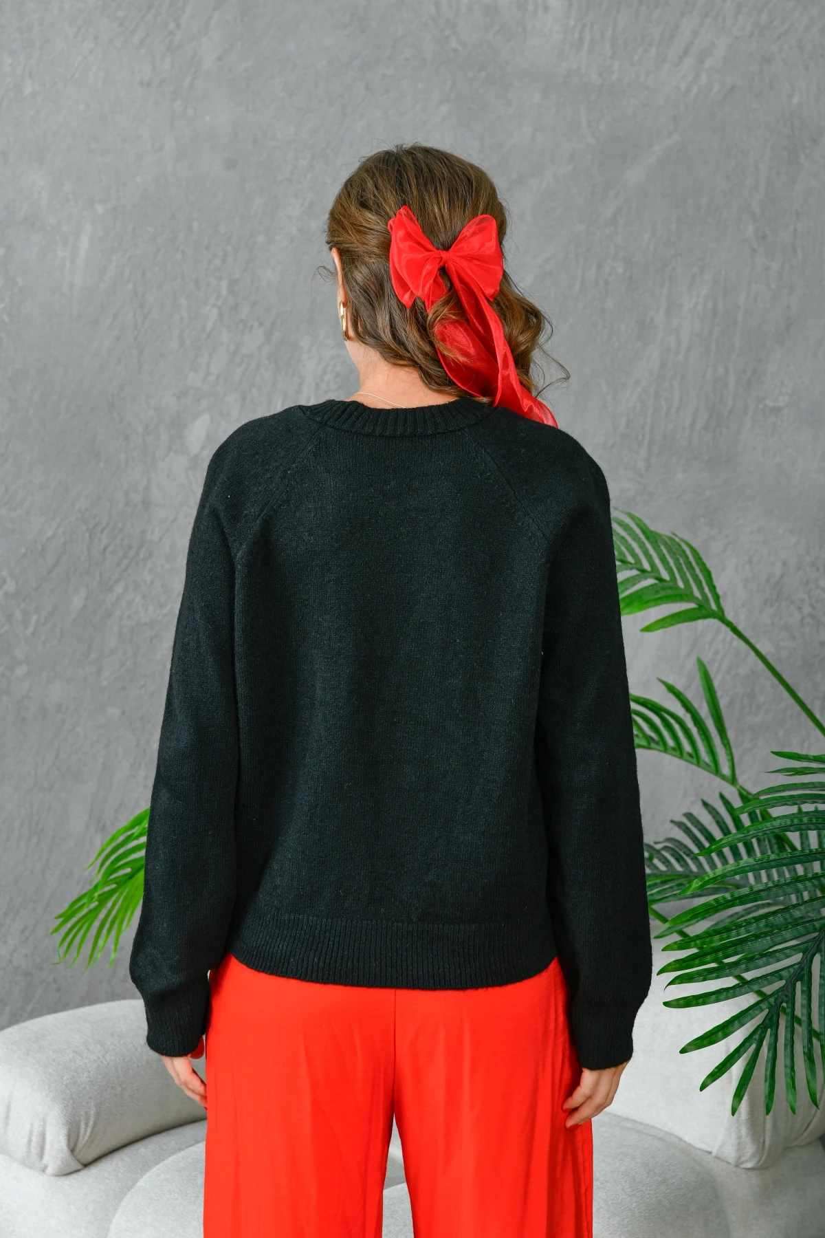 Kadın Bisiklet Yaka Desenli Triko Kazak