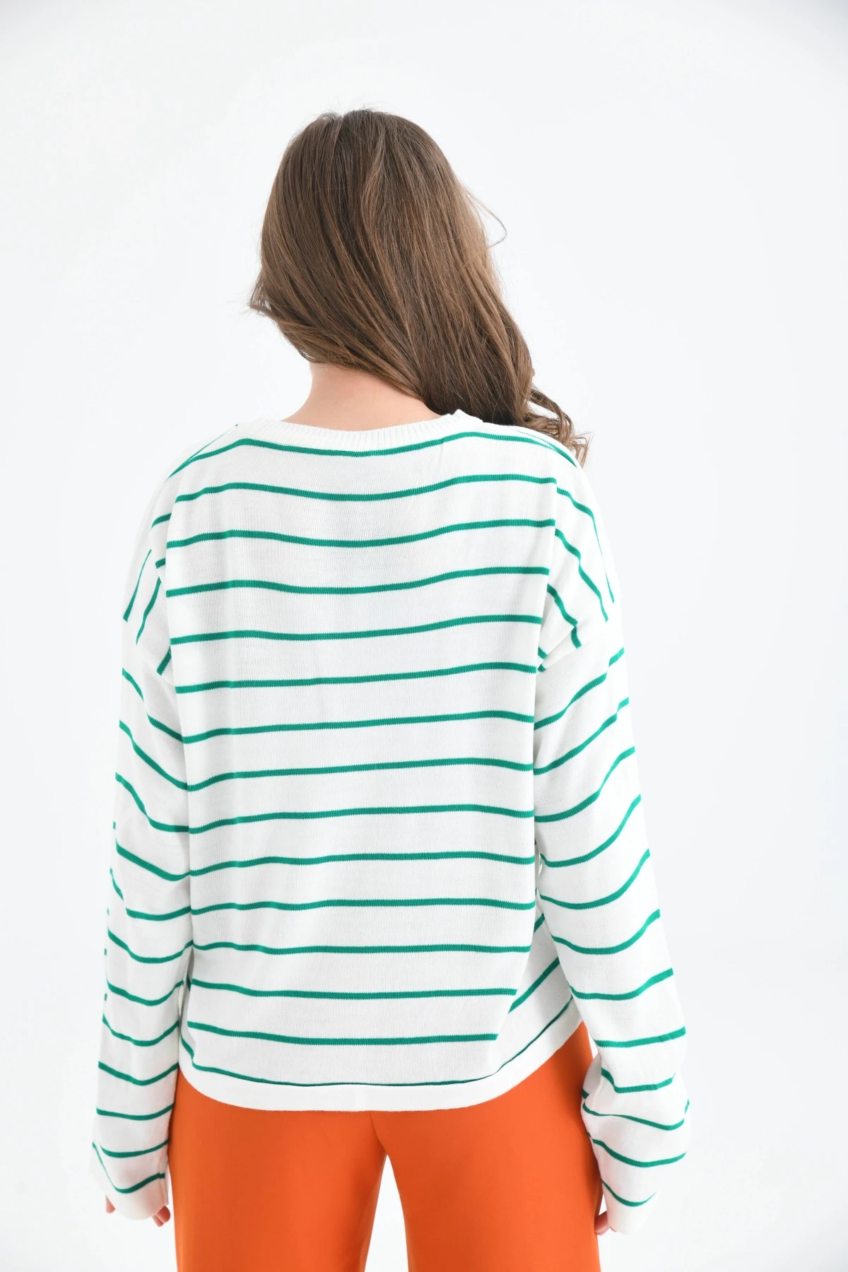 Bisiklet Yaka Salaş Çizgil Mevsimlik Triko Kazak