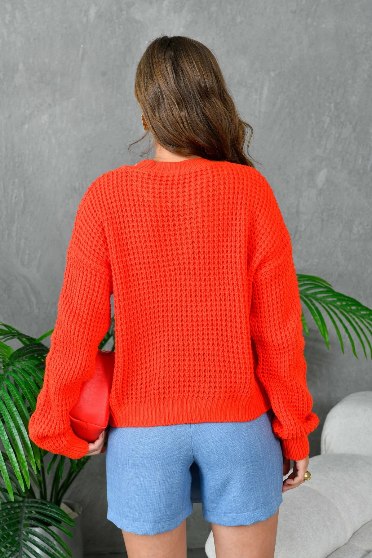 Kadın Bisiklet Yaka Salaş Triko Kazak