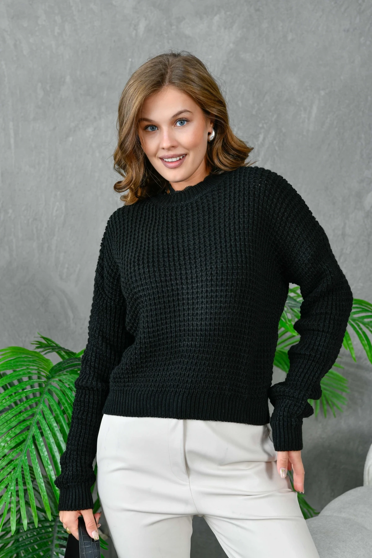 Kadın Bisiklet Yaka Salaş Triko Kazak