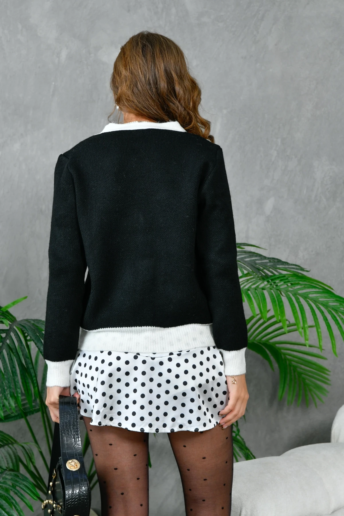 Kadın Düğme Detay Salaş Triko Hırka