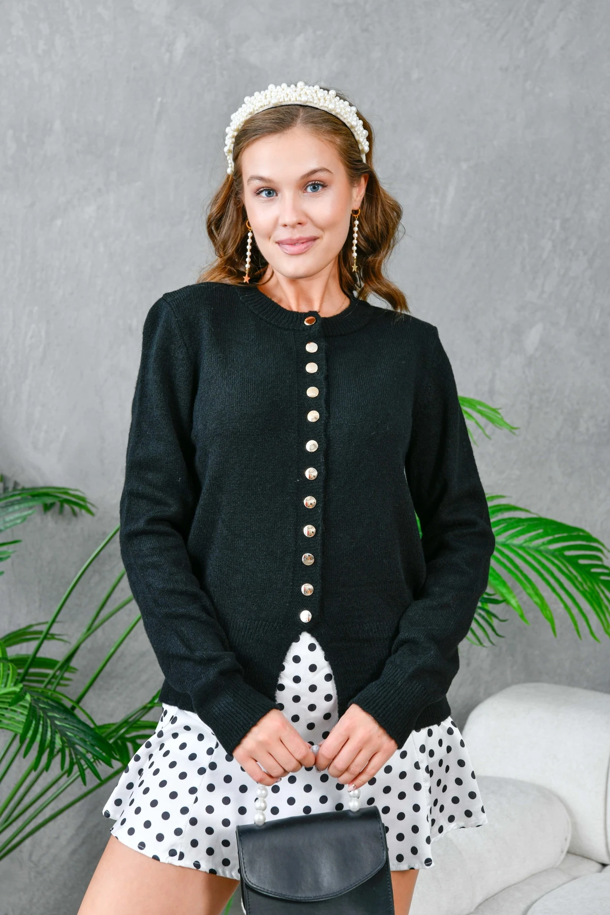 Kadın Düğme Detay Triko Hırka