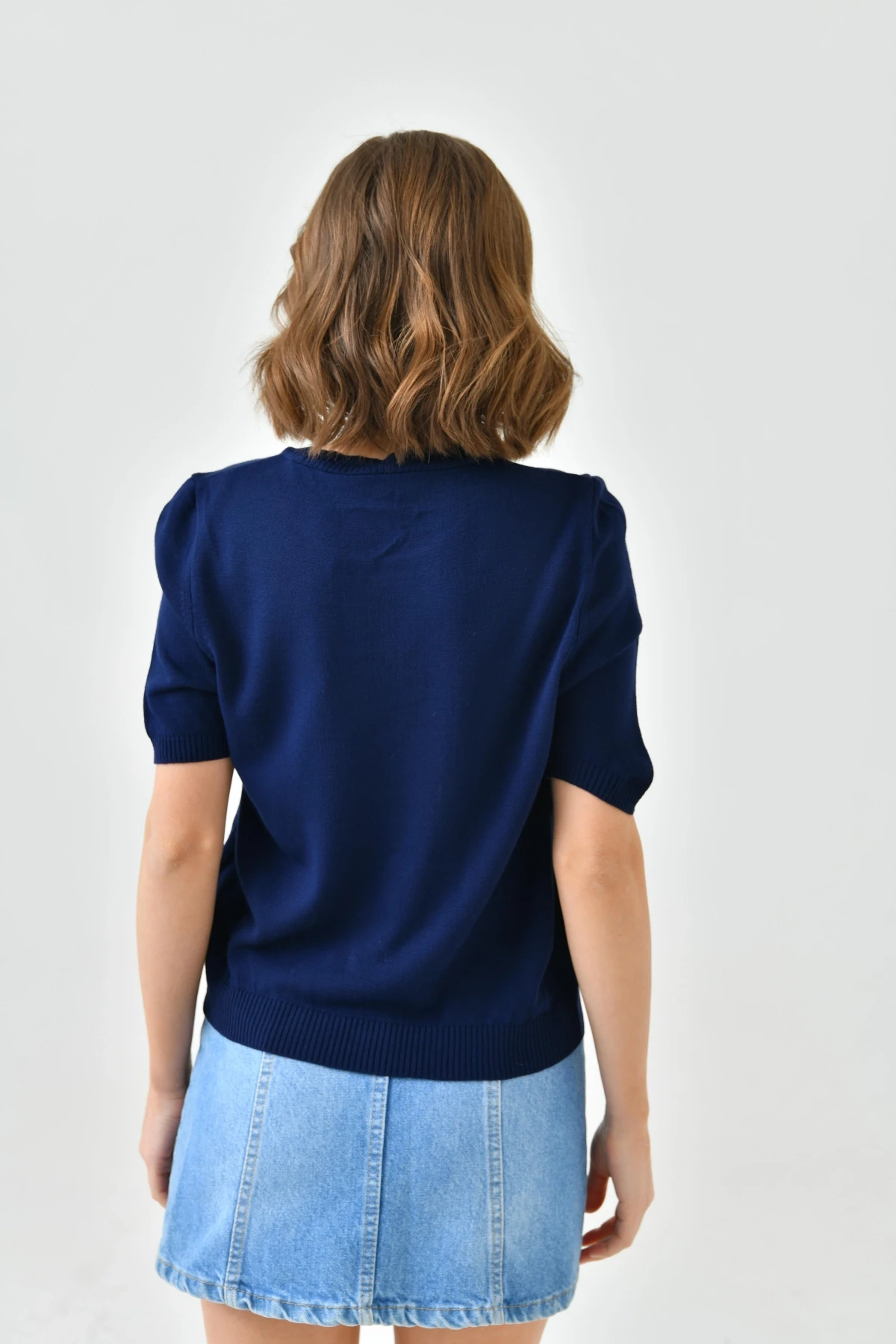 Bisiklet Yaka Kalp Desenli Mevsimlik Triko Kazak