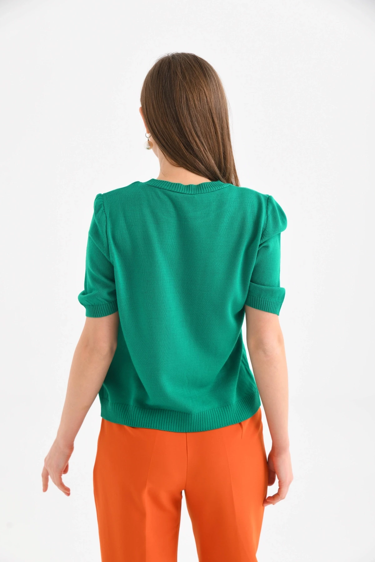 Bisiklet Yaka Kalp Desenli Mevsimlik Triko Kazak