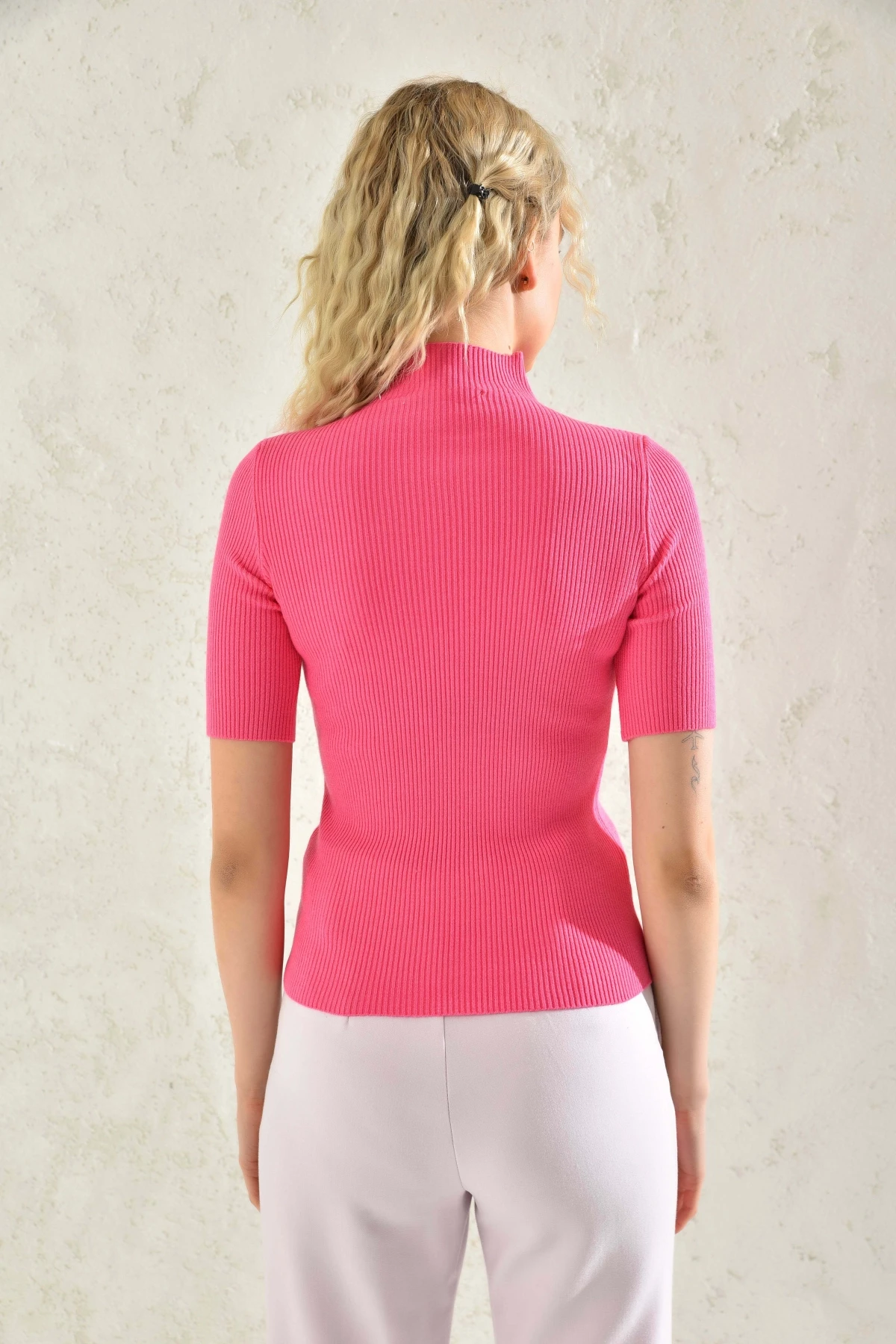 Kadın Yarım Balıkçı Kısa Kol Basic Triko Bluz