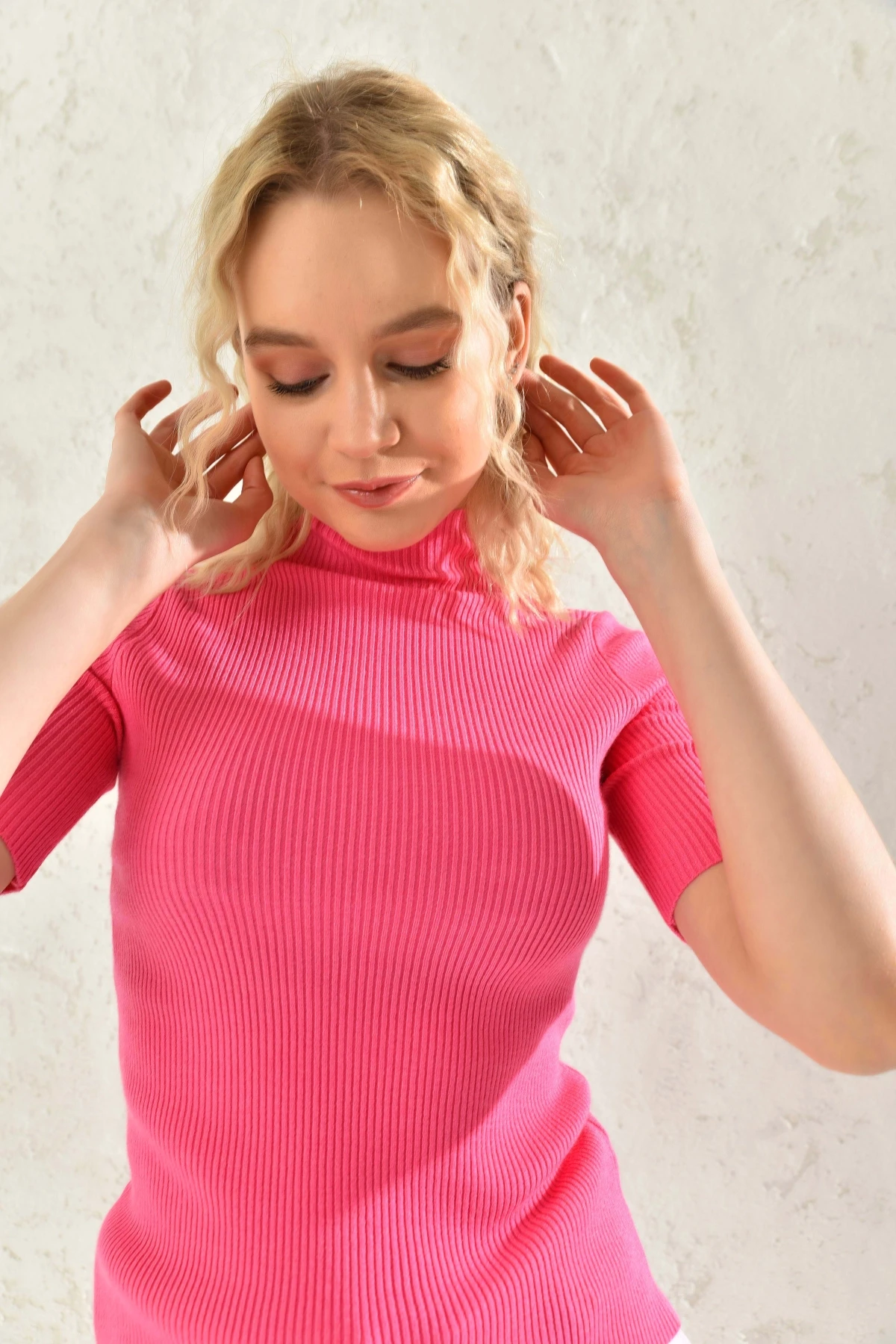 Kadın Yarım Balıkçı Kısa Kol Basic Triko Bluz