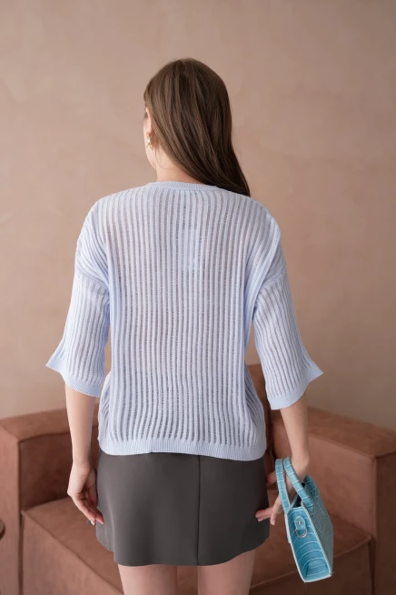 Bisiklet Yaka Aplikeli Ajurlu Salaş Triko Bluz