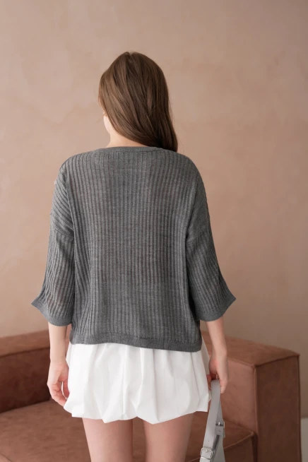 Bisiklet Yaka Aplikeli Ajurlu Salaş Triko Bluz