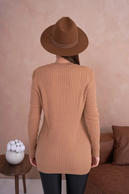 Bisiklet Yakalı Nakış Detaylı Uzun Kol Saçörgü Tunik