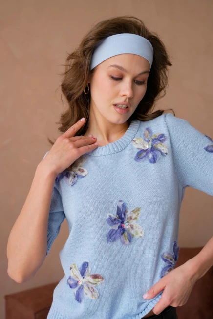 Bisiklet Yaka  Aplikeli Triko Kazak