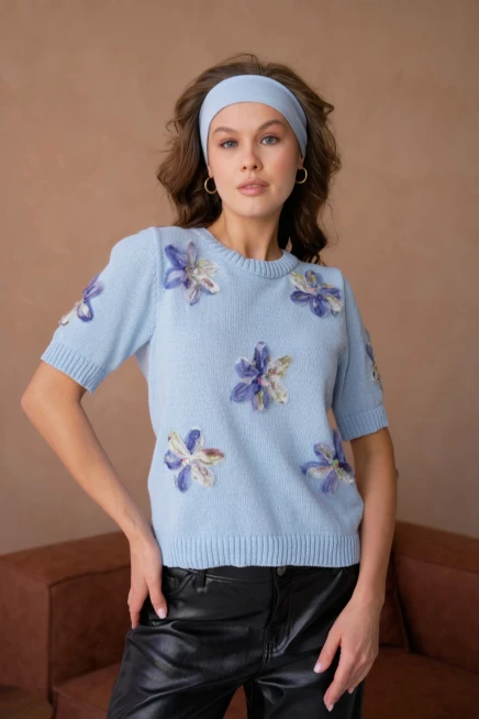 Bisiklet Yaka  Aplikeli Triko Kazak