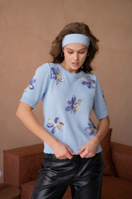 Bisiklet Yaka  Aplikeli Triko Kazak