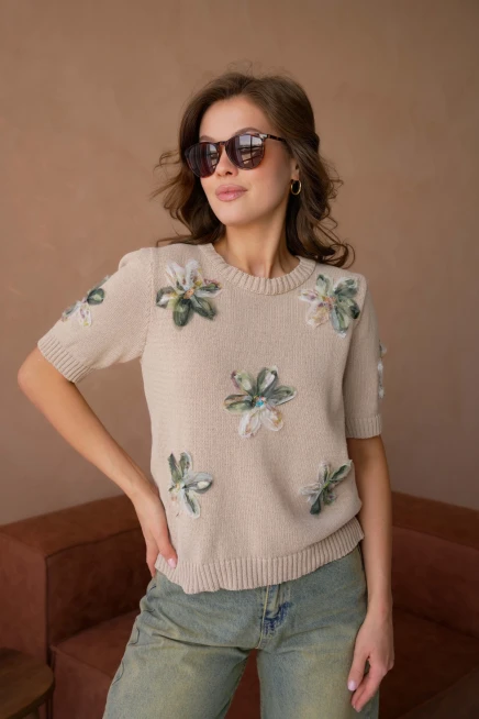 Bisiklet Yaka  Aplikeli Triko Kazak