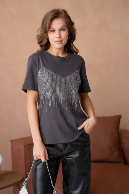 Taş İşlemeli Basic T-Shirt