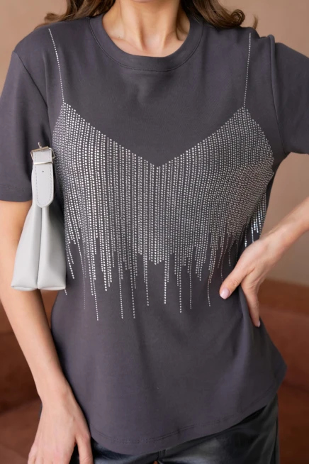 Taş İşlemeli Basic T-Shirt