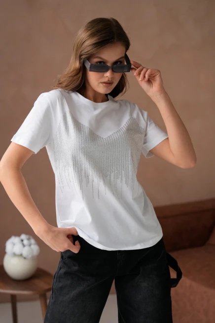 Taş İşlemeli Basic T-Shirt