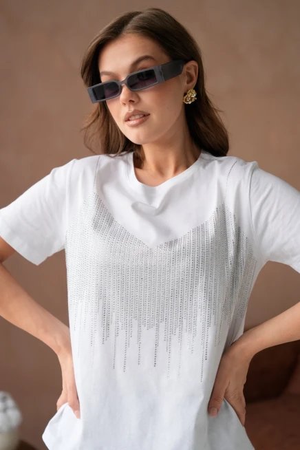 Taş İşlemeli Basic T-Shirt