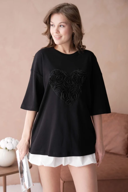 Tül Detaylı Salaş T-Shirt