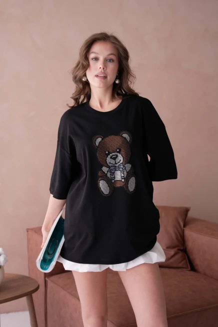 Taş İşlemeli Basic T-Shirt