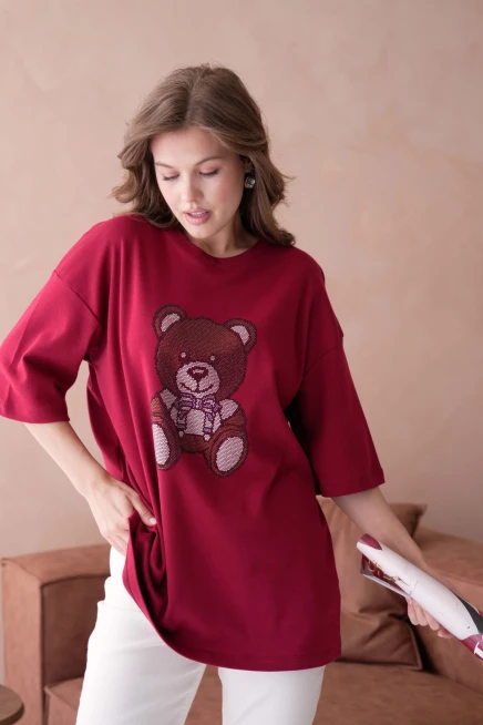 Taş İşlemeli Basic T-Shirt