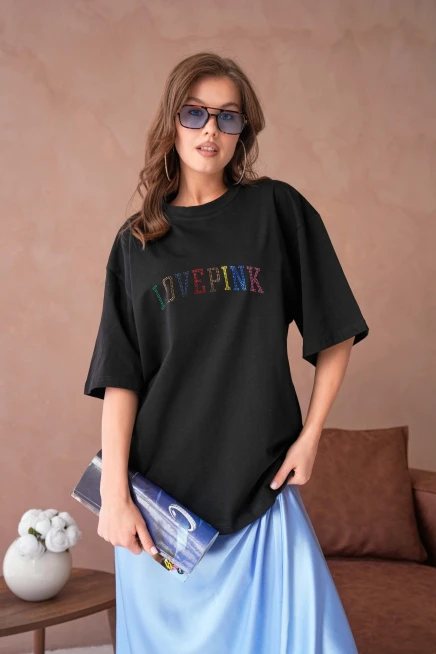 Taş İşlemeli Salaş Basic T-Shirt