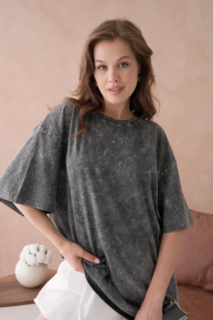 Taş İşlemeli Salaş Basic T-Shirt