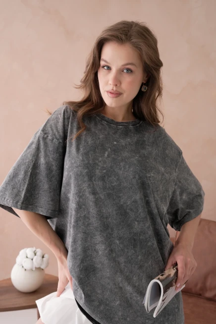 Taş İşlemeli Salaş Basic T-Shirt