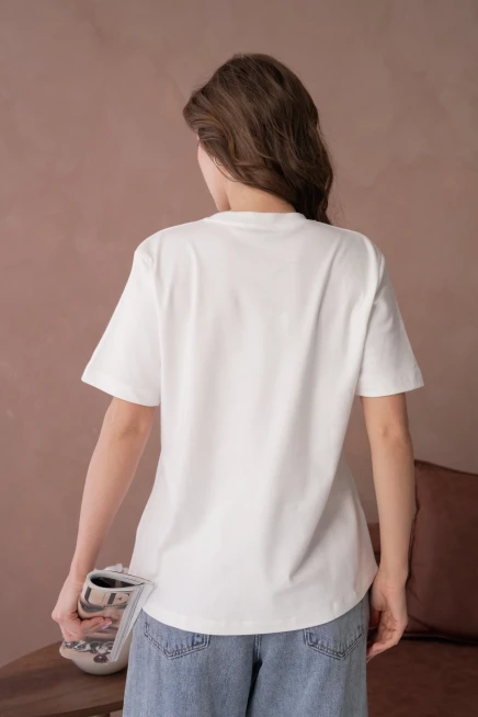 Bisiklet Yak Önyüzü Çiçeek Dantel Desenli Basic T-Shirt