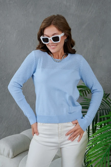 Bisiklet Yaka Ajurlu Uzun Kol Triko Kazak