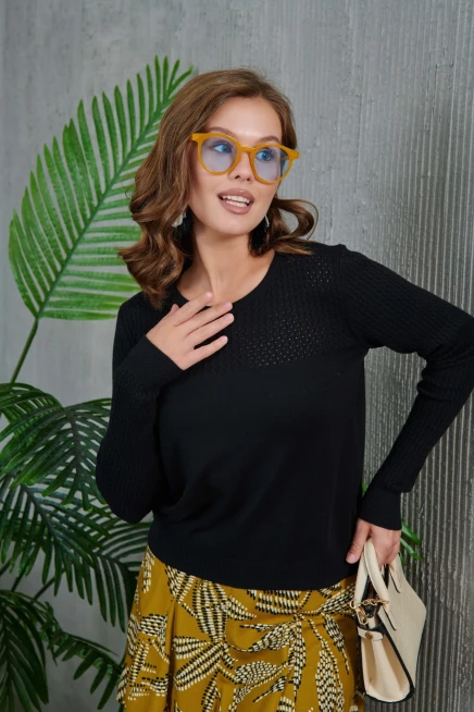 Bisiklet Yaka Ajurlu Uzun Kol Triko Kazak