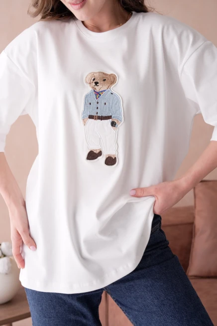 Bisiklet Yaka Aplikeli Salaş Basic T-Shirt