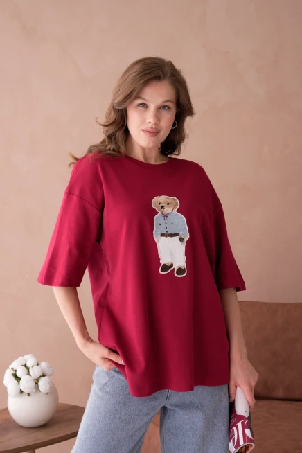 Bisiklet Yaka Aplikeli Salaş Basic T-Shirt