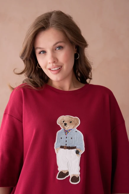 Bisiklet Yaka Aplikeli Salaş Basic T-Shirt