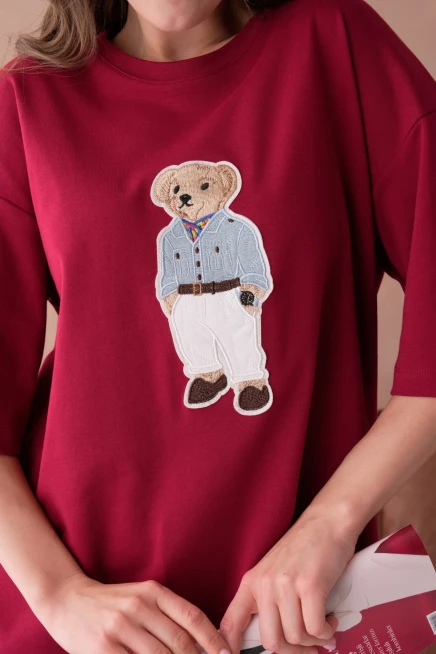 Bisiklet Yaka Aplikeli Salaş Basic T-Shirt