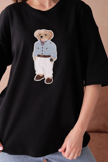 Bisiklet Yaka Aplikeli Salaş Basic T-Shirt