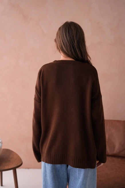 Kadın Bisiklet Yaka Aplikeli Arkası Uzun Salaş Triko Kazak