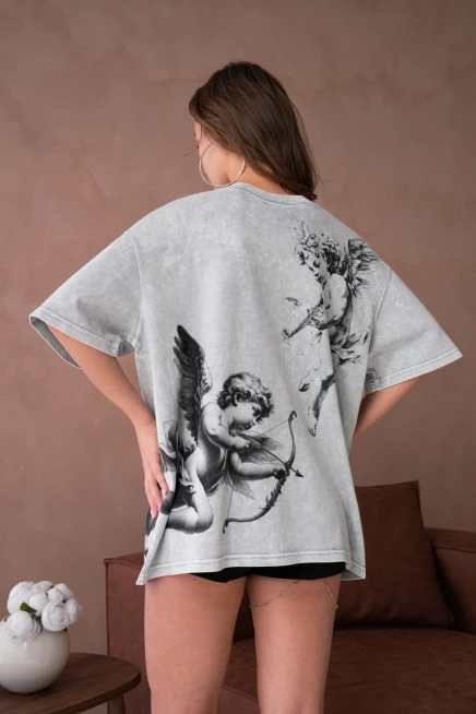 Baskılı Yıkamalı Salaş Basic T-Shirt