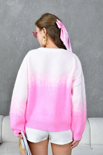 Kadın Bisiklet Yaka Batik Efektli Yumaşak Dokulu Triko Kazak