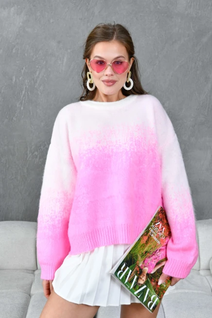 Kadın Bisiklet Yaka Batik Efektli Yumaşak Dokulu Triko Kazak