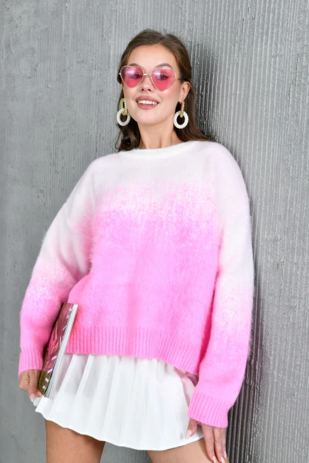 Kadın Bisiklet Yaka Batik Efektli Yumaşak Dokulu Triko Kazak