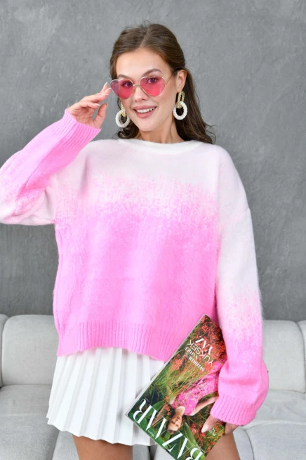 Kadın Bisiklet Yaka Batik Efektli Yumaşak Dokulu Triko Kazak