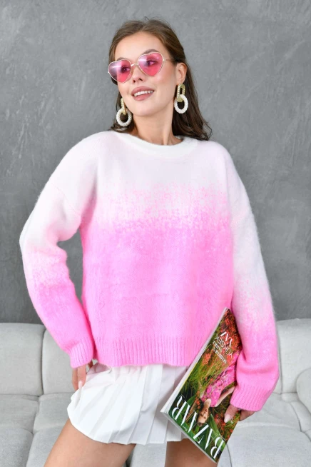 Kadın Bisiklet Yaka Batik Efektli Yumaşak Dokulu Triko Kazak