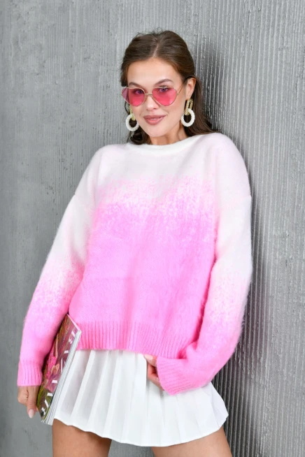 Kadın Bisiklet Yaka Batik Efektli Yumaşak Dokulu Triko Kazak